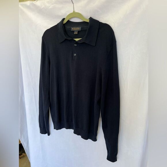 Brooks Brothers Men’s Size L Silk Blend Sweater Navy Blue - Picture 2 of 6
